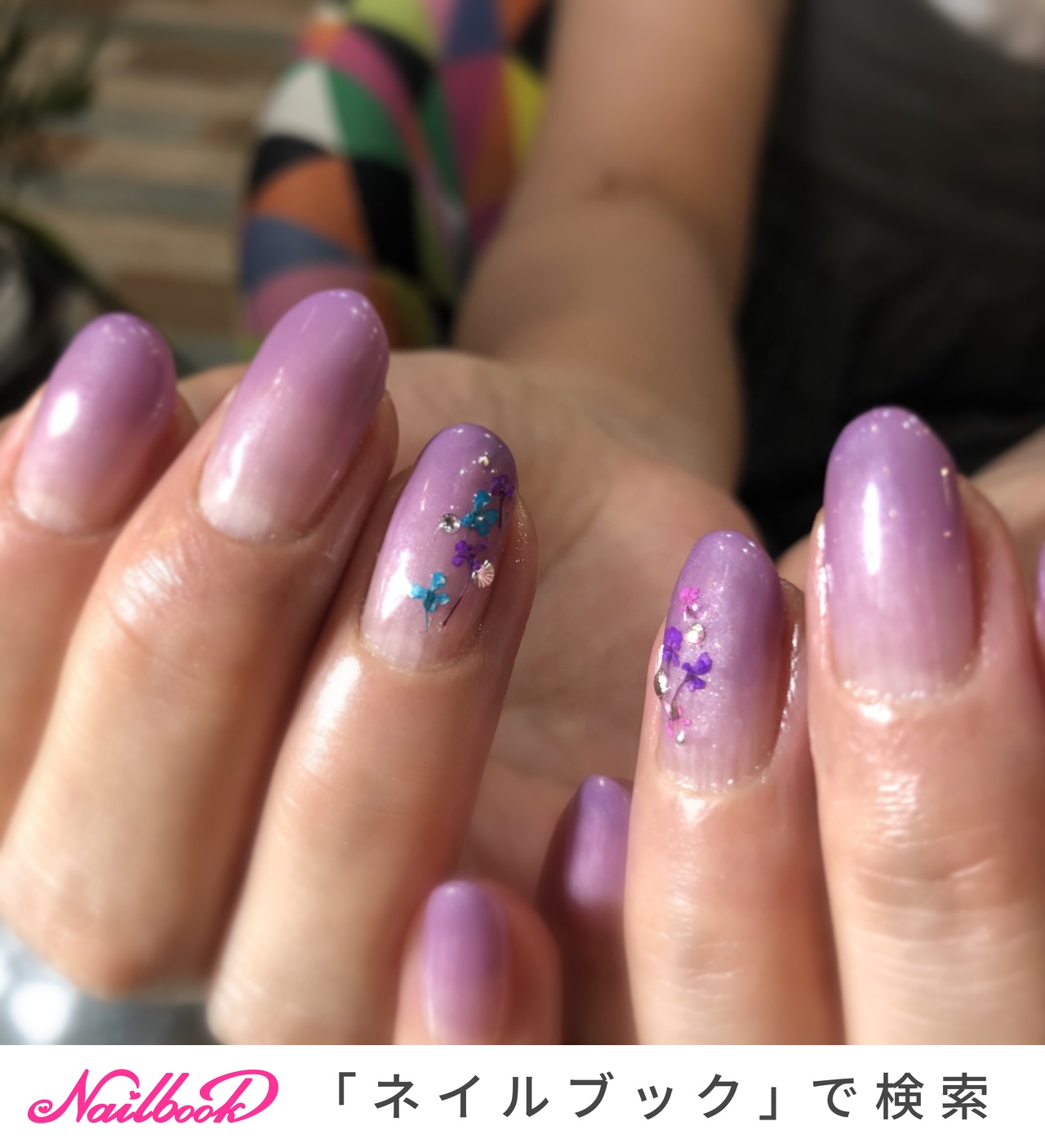 ハンド グラデーション 押し花 ミディアム パープル 宮城県 石巻 ロージーネイル Rosy Nail Pupuu Rosyのネイル デザイン No ネイルブック
