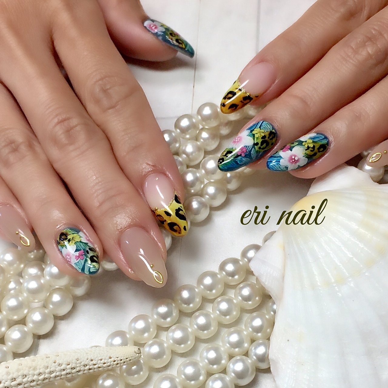 夏 秋 ハンド フラワー ボタニカル 名古屋市天白区 自宅ネイルサロン Eri Nailのネイルデザイン No ネイルブック