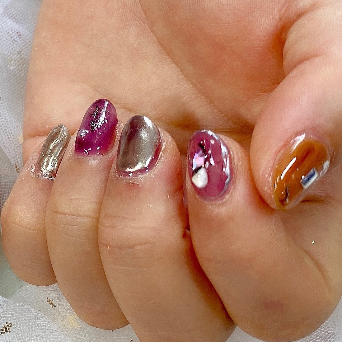 ホログラム ショート パープル アースカラー お客様 パンダ Nail 川崎のネイルデザイン No ネイルブック