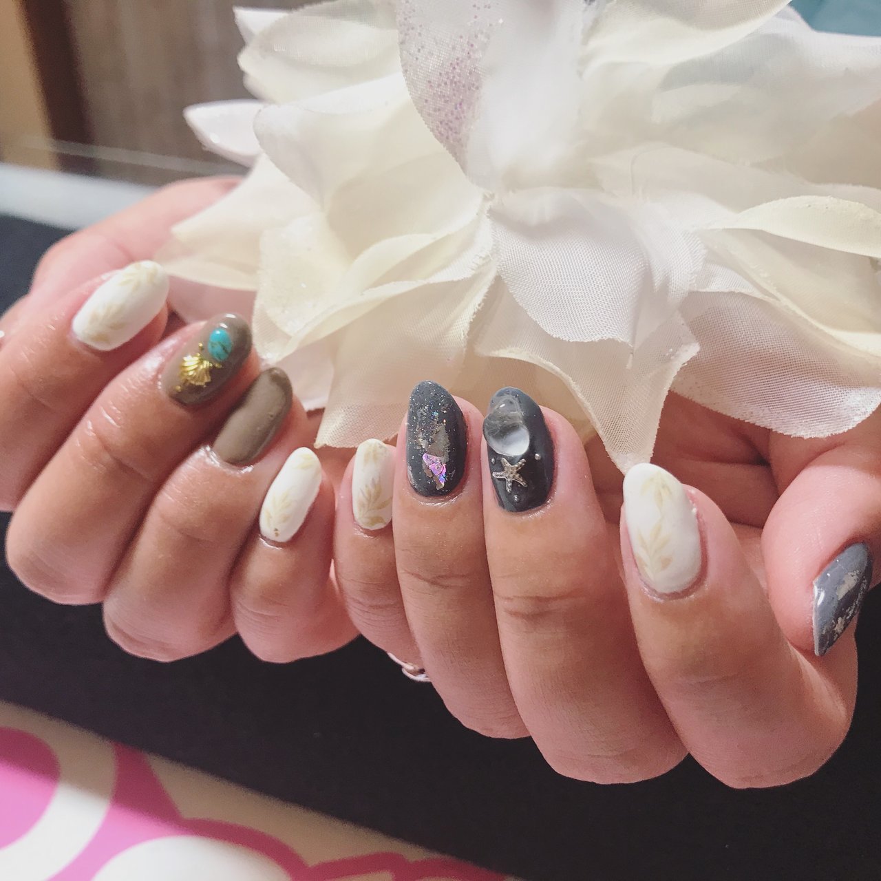 夏 ハンド スターフィッシュ ボタニカル ロング A Nailのネイルデザイン No 5505374 ネイルブック