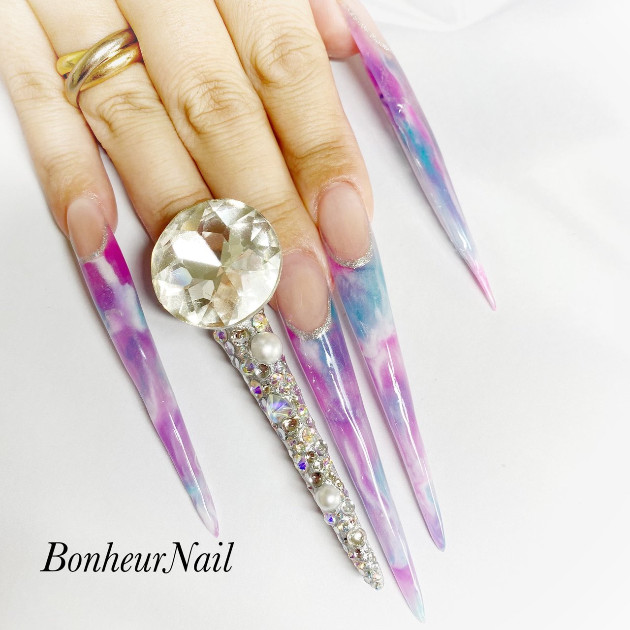 夏 ハンド マーブル スーパーロング スカルプチュア Bonheurnailのネイルデザイン No ネイルブック