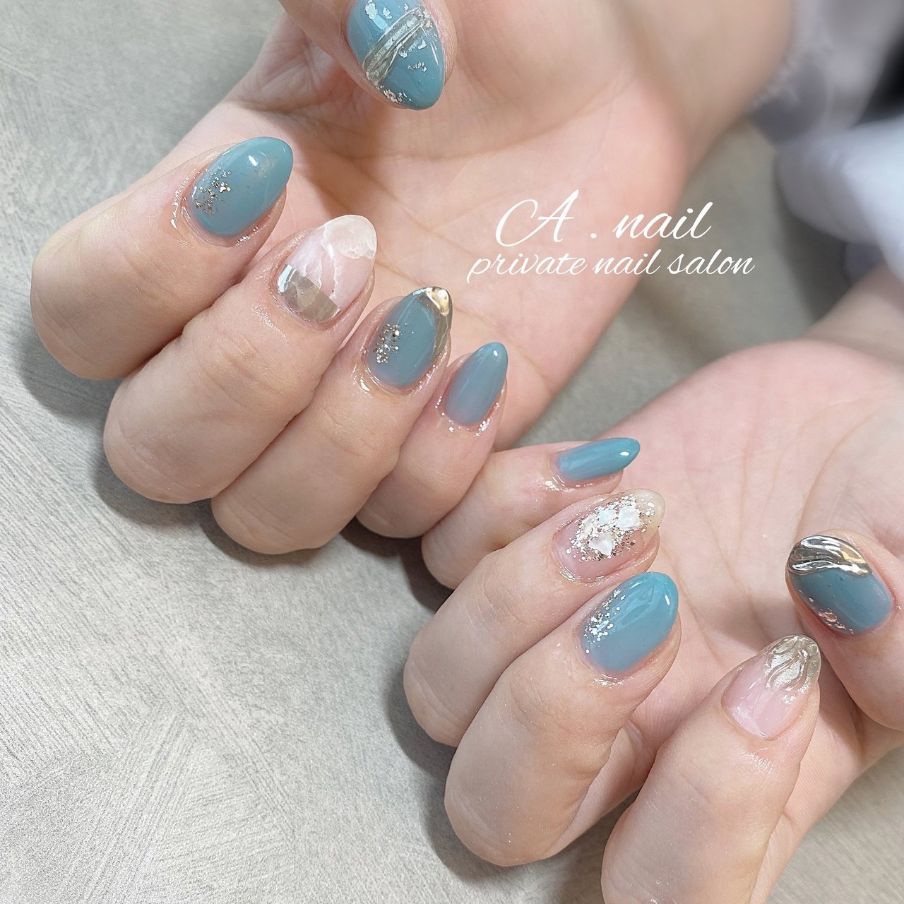 夏 ハンド ラメ 大理石 ニュアンス A Nail Private Nailsalon のネイルデザイン No ネイル ブック