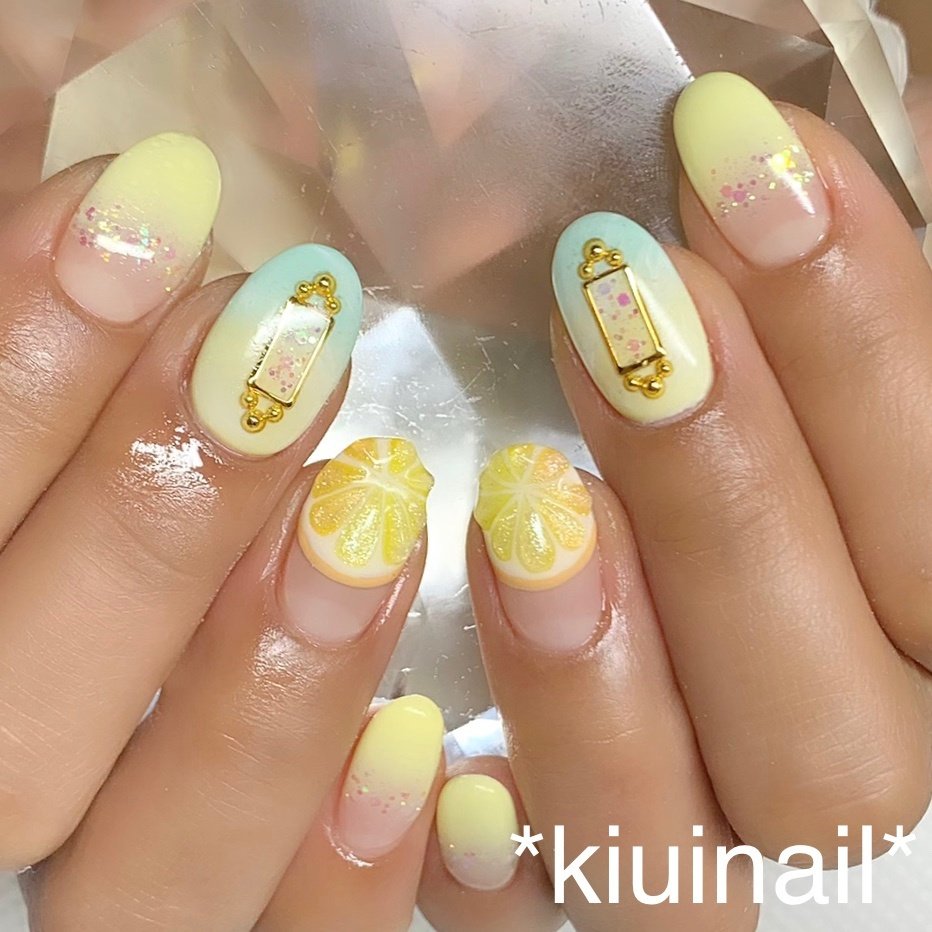 ハンド フルーツ ロング イエロー グリーン Kiuinailのネイルデザイン No 550 ネイルブック