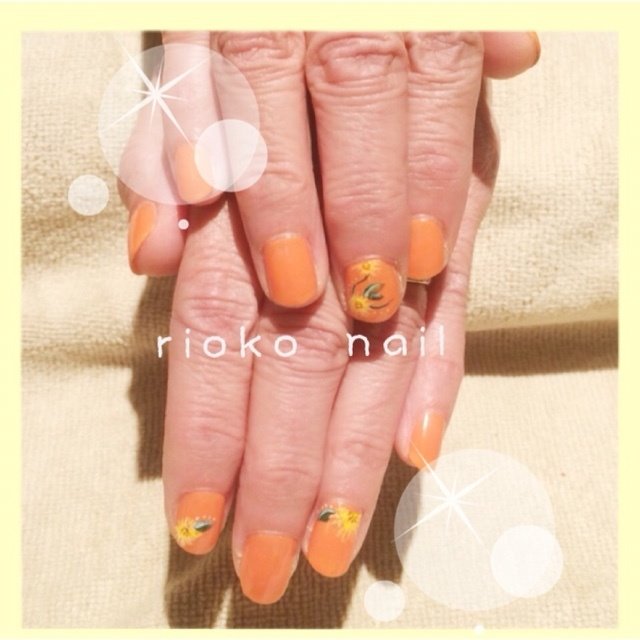 夏 ハンド フラワー ショート オレンジ Precious Nails プレシャスネイルズ のネイルデザイン No ネイルブック