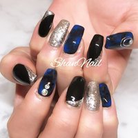 ブルー ブラック シルバーのネイルデザイン ネイルブック