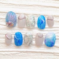水滴 ブルー グレーのネイルデザイン ネイルブック