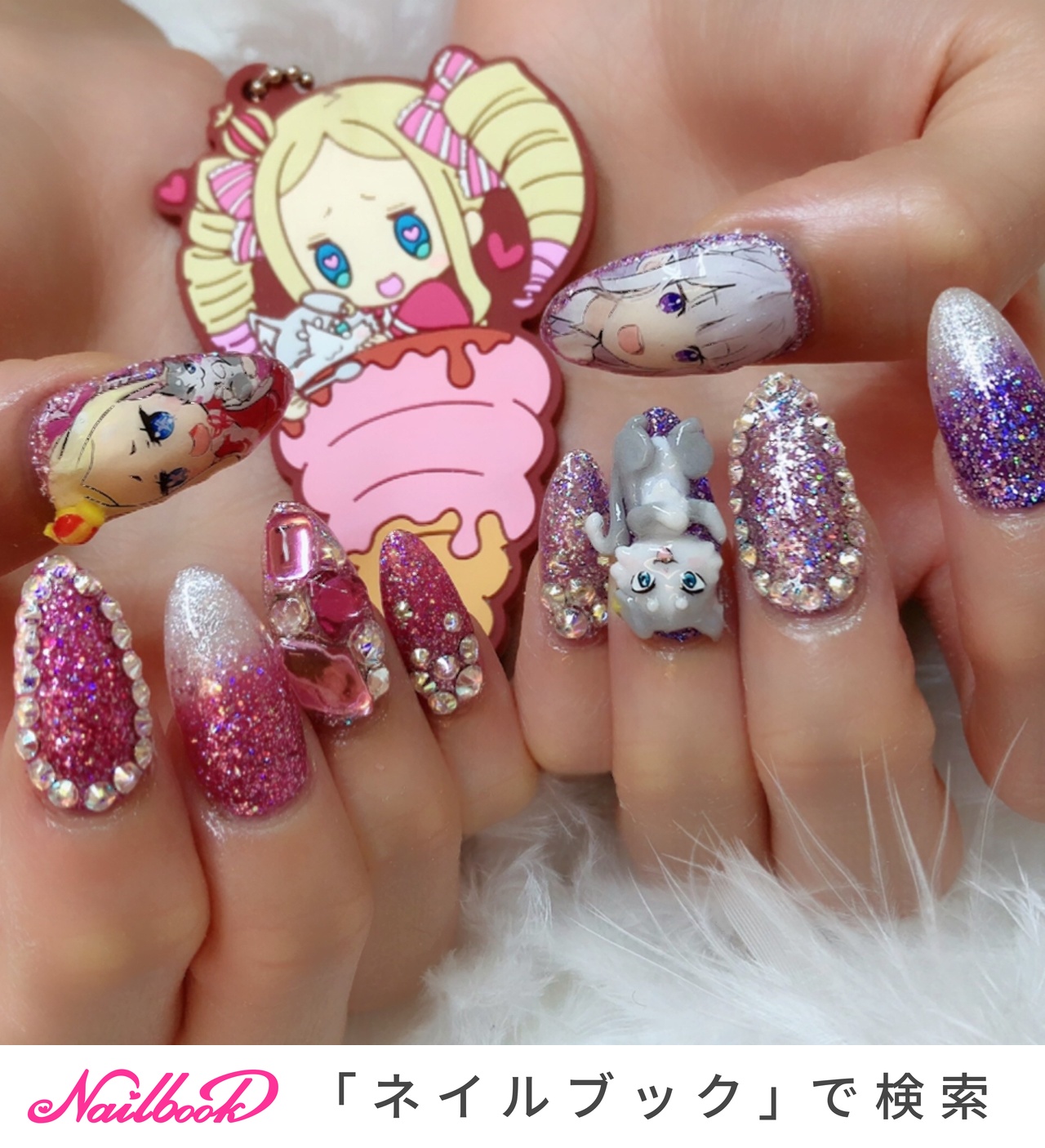 乾杯グラス　ネイルパーツ　痛ネイル　推しネイル　ピンクパープル 💗💗💗💗💗 推しのさくらくん💗と、アイカツのいちごちゃん🍓で