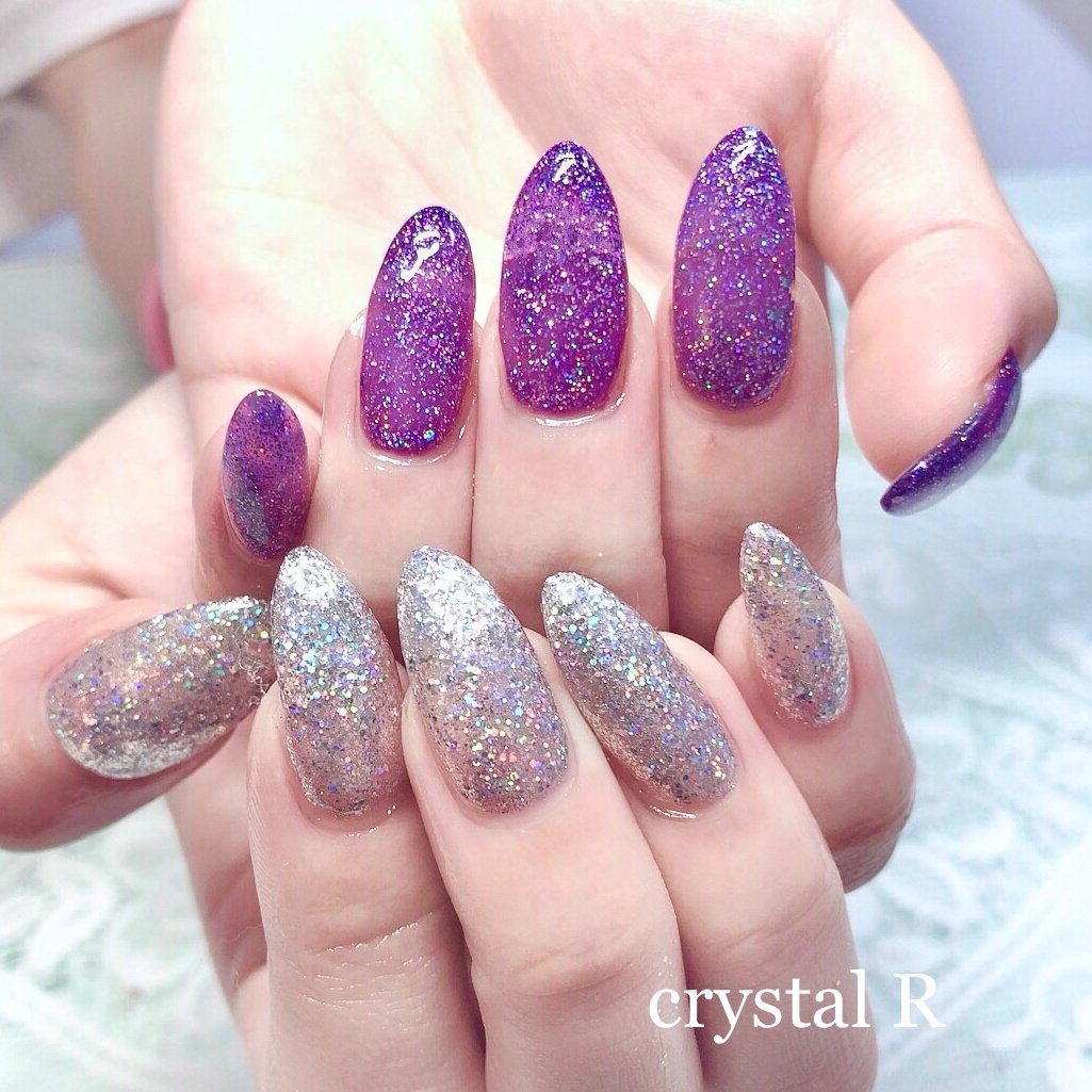 パープル シルバー ジェル Crystal R Nail Salon のネイルデザイン No ネイルブック