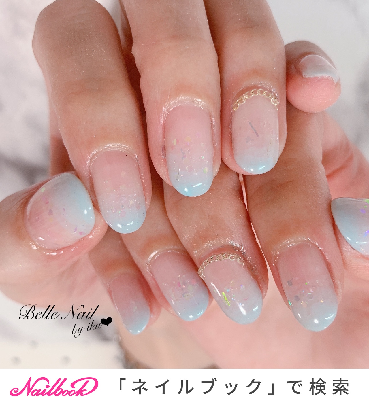 ハンド/グラデーション/ホワイト/水色 - Belle Nail❤︎by ikuのネイルデザイン[No.5525152]｜ネイルブック