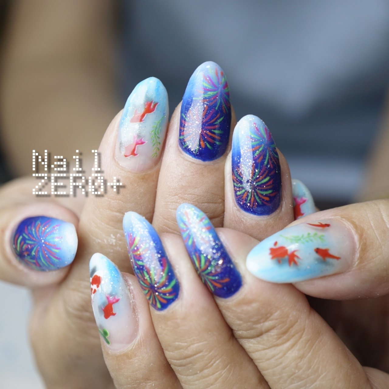 夏 リゾート 浴衣 ハンド グラデーション 塩見隼人 池袋 ネイルゼロプラスのネイルデザイン No ネイルブック