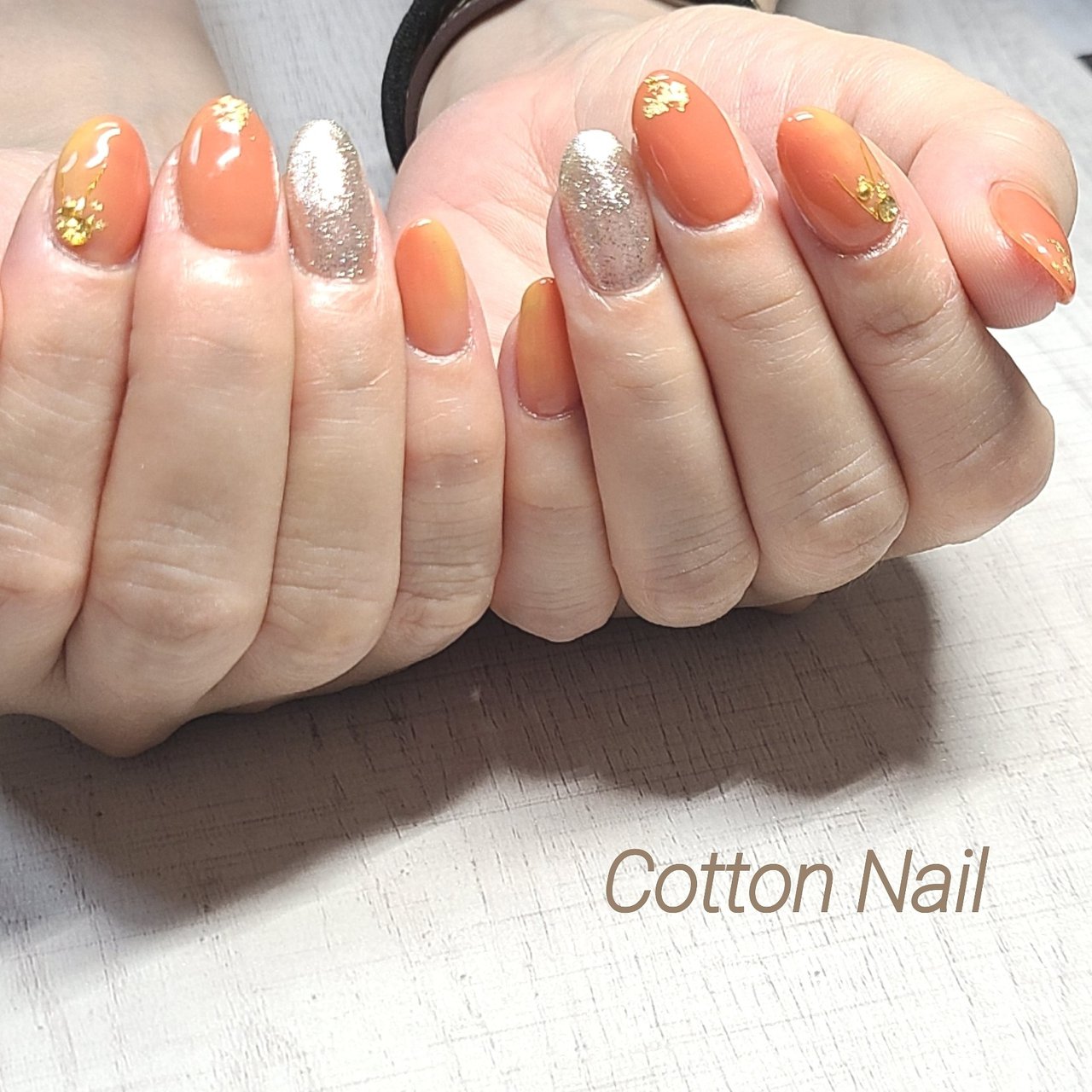 夏 ハンド ニュアンス ミディアム オレンジ Cotton Nailのネイルデザイン No ネイルブック