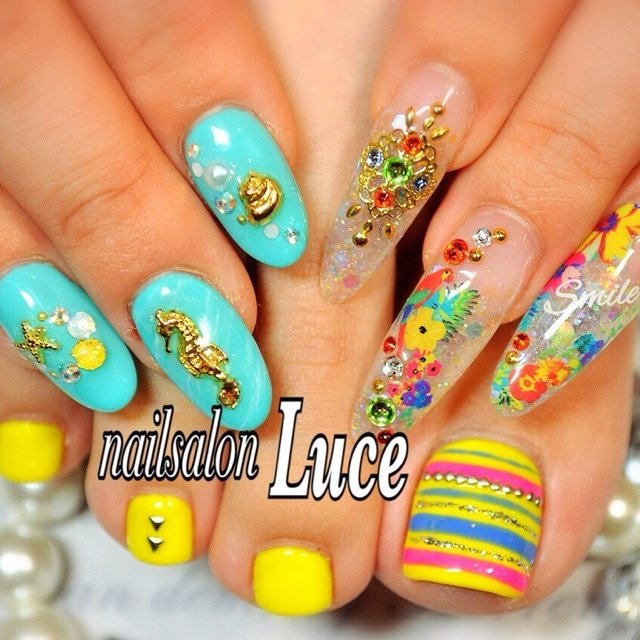 夏 トロピカル カラフル ジェル Nailsalon Luceのネイルデザイン No ネイルブック