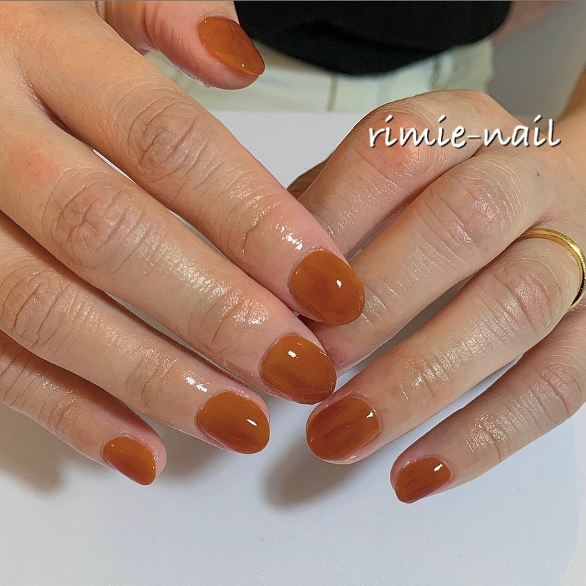 ハンド ワンカラー ショート オレンジ ブラウン Rimie Nailのネイルデザイン No ネイルブック