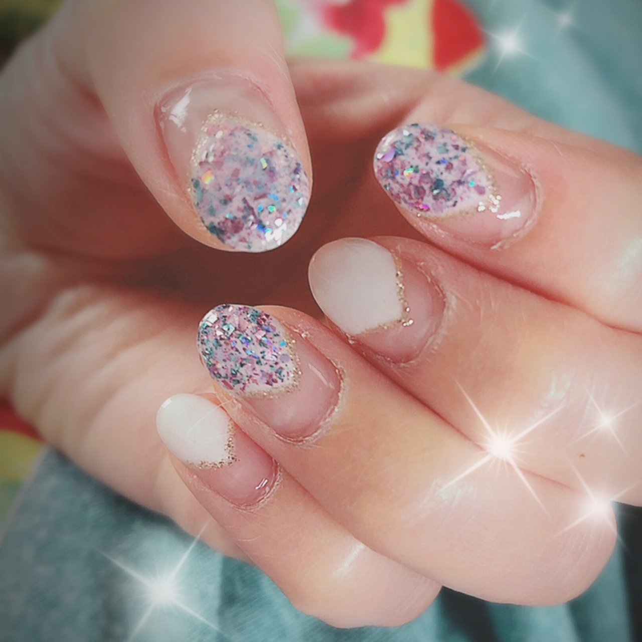 夏 ハンド フレンチ 変形フレンチ ホログラム Sukeのネイルデザイン No ネイルブック