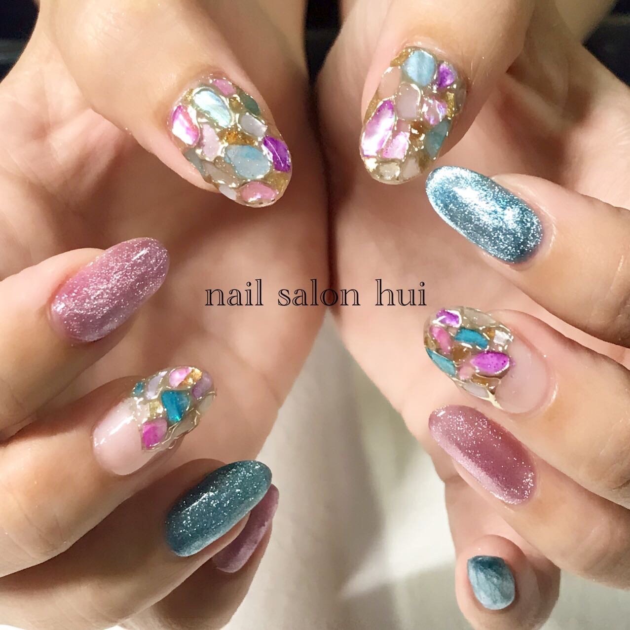 夏 ハンド ピンク 水色 ジェル Nailsalon Huiのネイルデザイン No ネイルブック