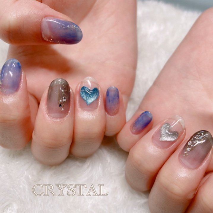 春 夏 ハンド ハート ニュアンス Crystalのネイルデザイン No ネイルブック