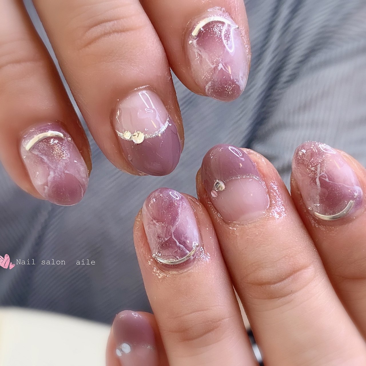 オールシーズン ハンド フレンチ 大理石 ニュアンス Nail Salon Aileのネイルデザイン No ネイルブック