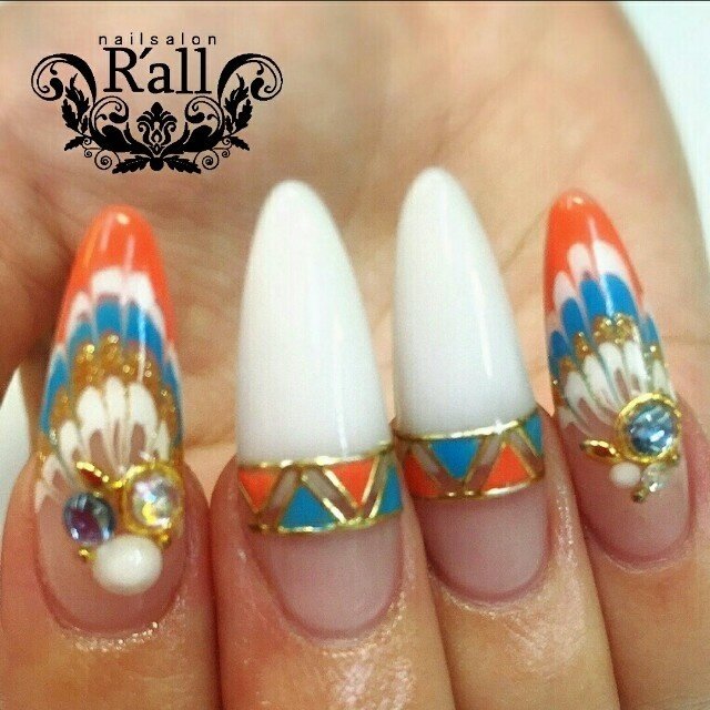 夏 ハンド ピーコック ロング カラフル Rina Nailのネイルデザイン No ネイルブック