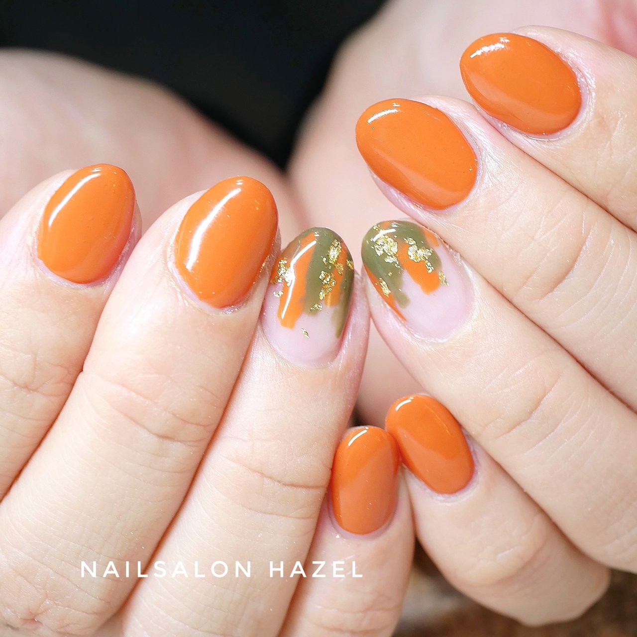 オールシーズン ハンド シンプル ショート オレンジ Nailsalon Hazelのネイルデザイン No ネイルブック