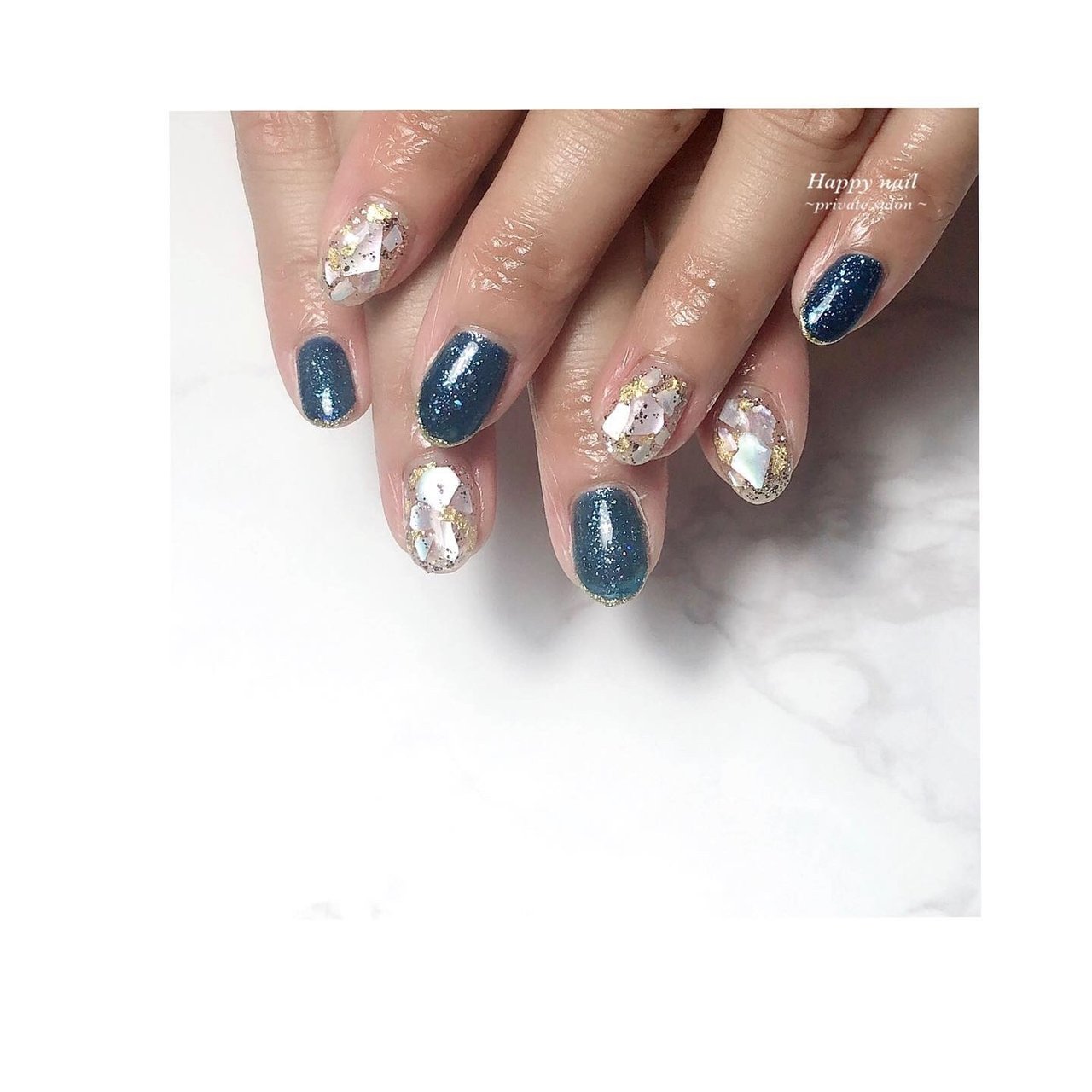 ラメ シェル ネイビー ゴールド シルバー Happy Nailのネイルデザイン No ネイルブック