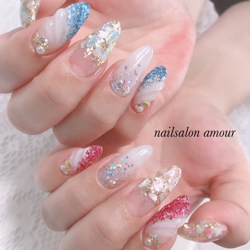 夏 海 リゾート ハンド ラメ Nailsalon Amourのネイルデザイン No ネイルブック