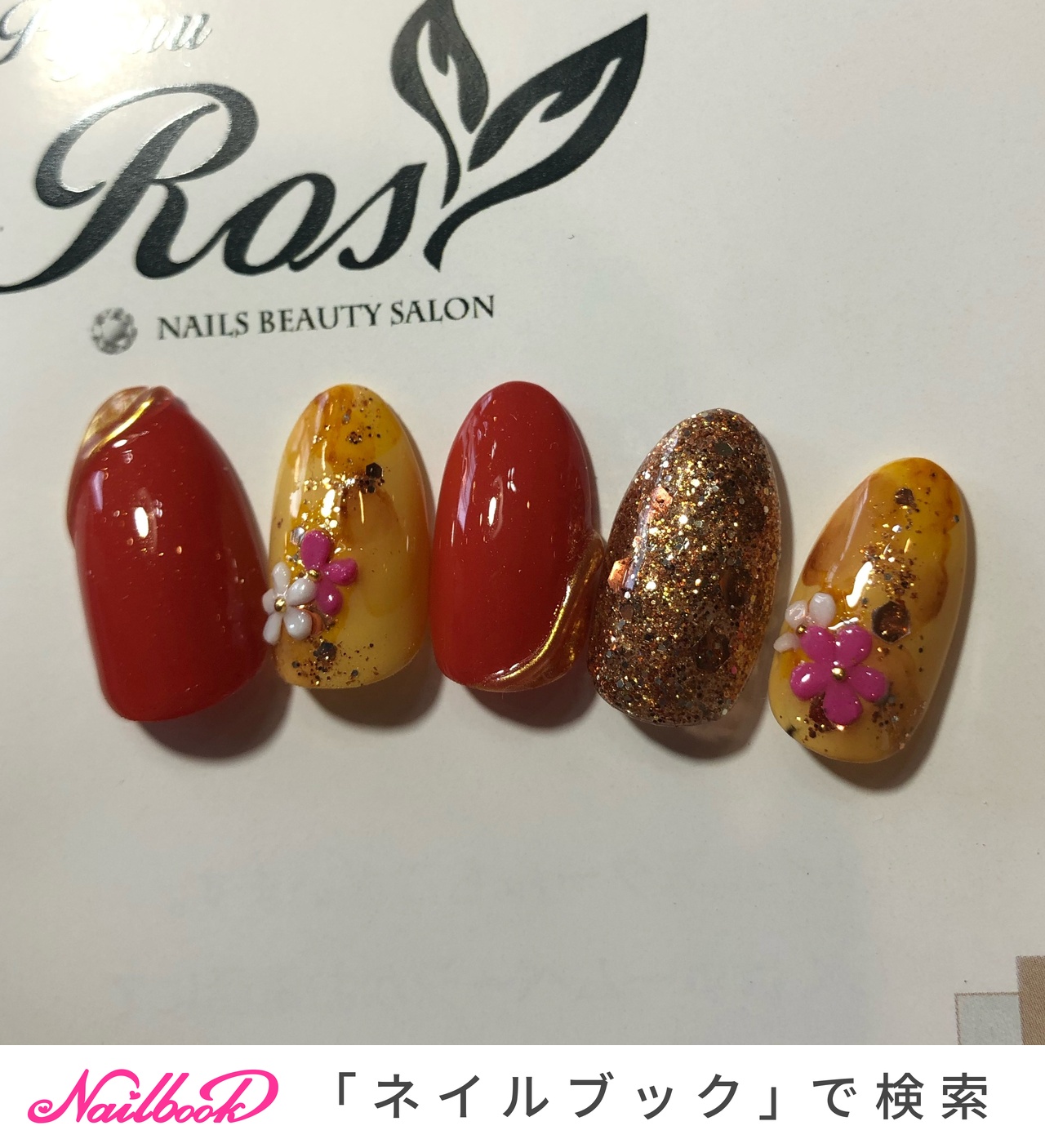ハンド 和 ミディアム オレンジ イエロー 宮城県 石巻 ロージーネイル Rosy Nail Pupuu Rosyのネイル デザイン No ネイルブック