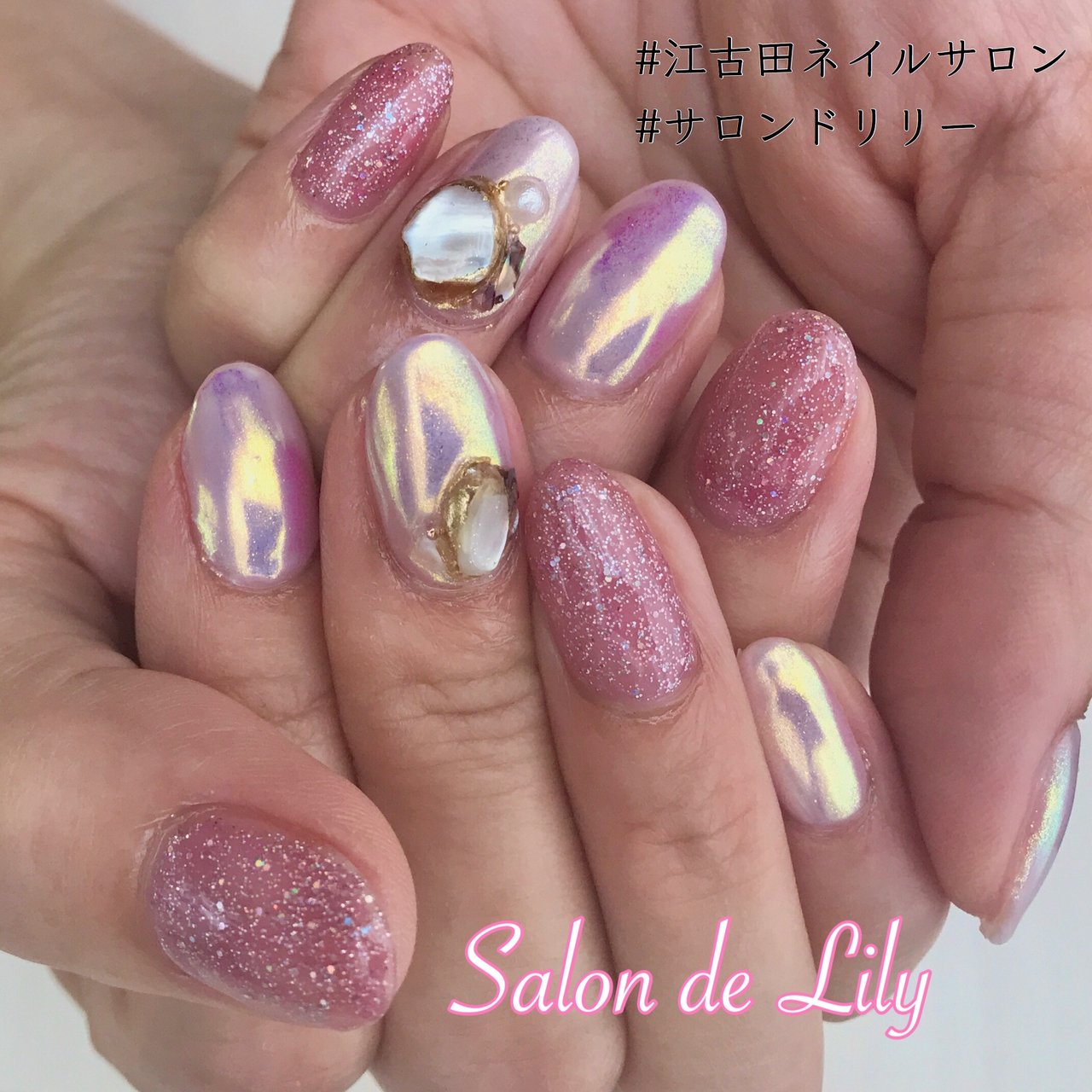 夏 オールシーズン シンプル シェル ミラー Salondelilyのネイルデザイン No ネイルブック