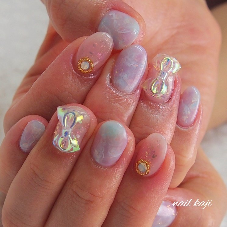 夏 ハンド 3d 大理石 リボン Nail Kajiのネイルデザイン No ネイルブック