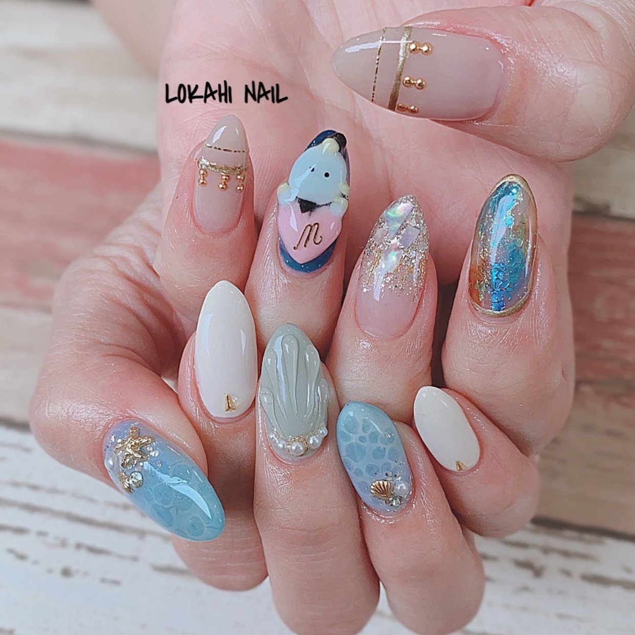 夏 ハンド 人魚の鱗 ロング ジェル Lokahi Nail ロカヒネイルのネイルデザイン No ネイルブック