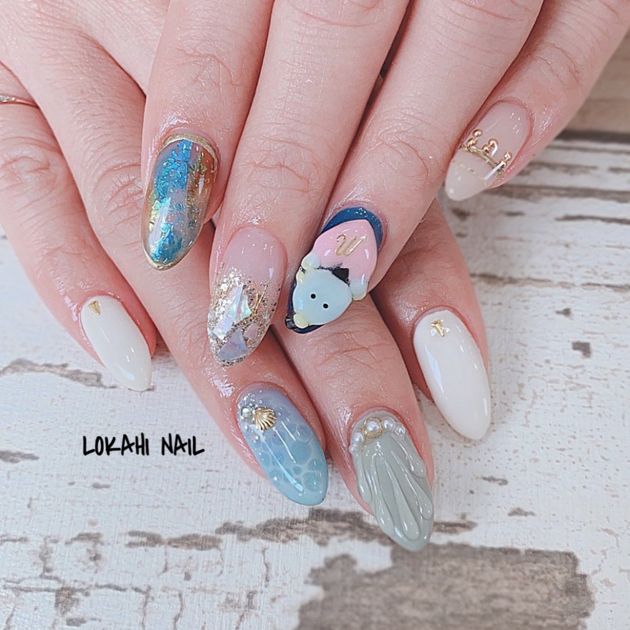 夏 ハンド 人魚の鱗 ロング ジェル Lokahi Nail ロカヒネイルのネイルデザイン No ネイルブック