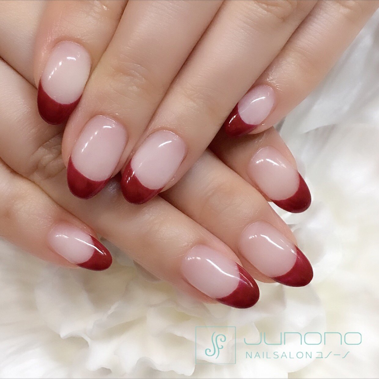 オールシーズン ハンド フレンチ ボルドー ジェル ユノーノnail Salon Junonoのネイルデザイン No ネイルブック