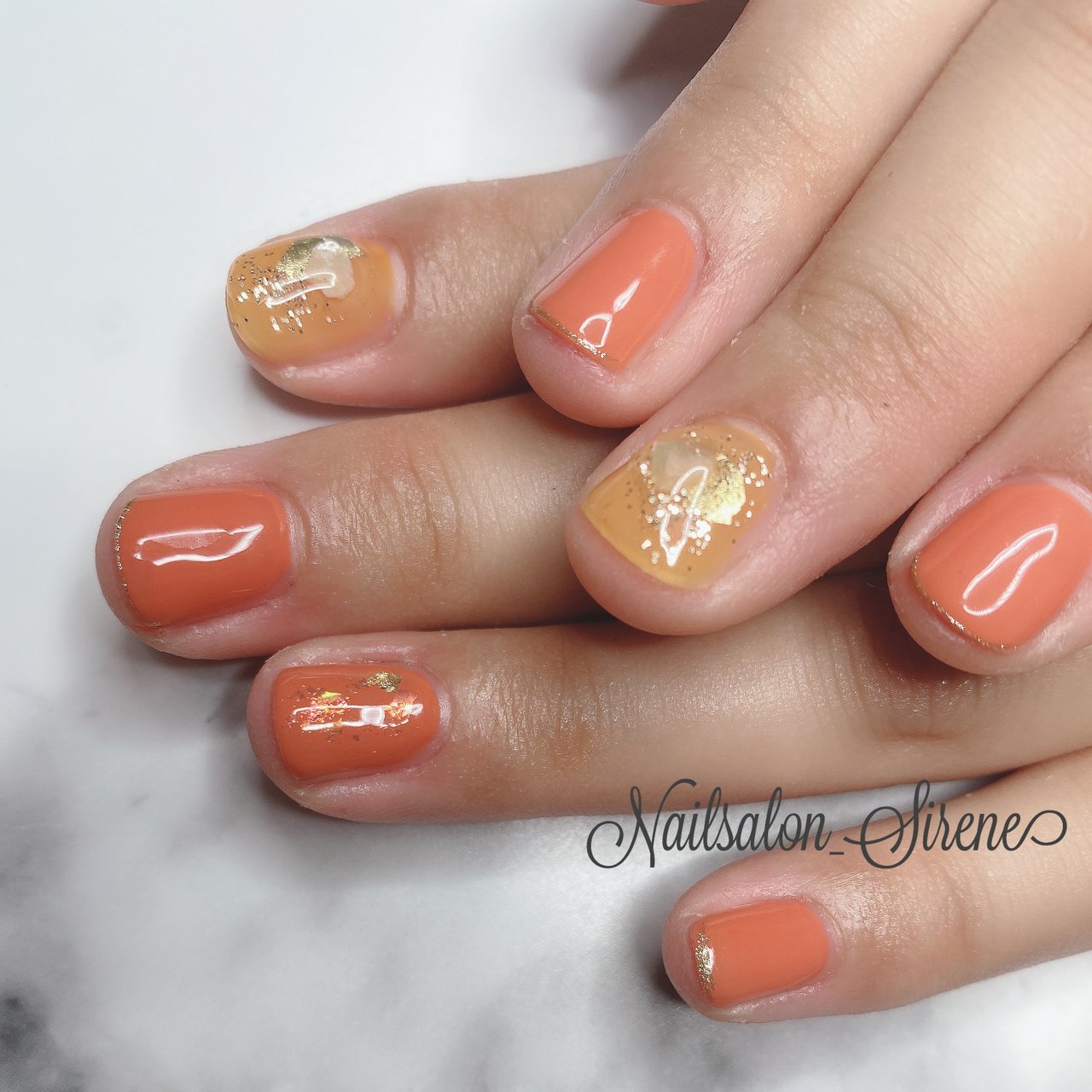 夏 ハンド ワンカラー シェル 大理石 Nailsalon Sireneのネイルデザイン No ネイルブック