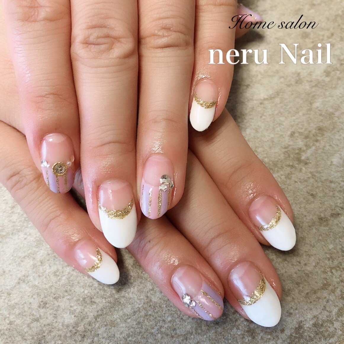 オールシーズン ハンド ホワイト ピンク パープル Yukari Neru Nail のネイルデザイン No ネイルブック