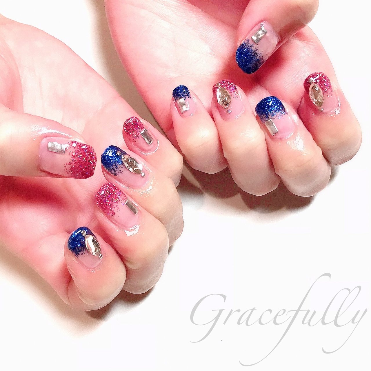 夏 オールシーズン ハンド グラデーション ビジュー Gracefully ネイルサロン 都立大学のネイルデザイン No ネイル ブック