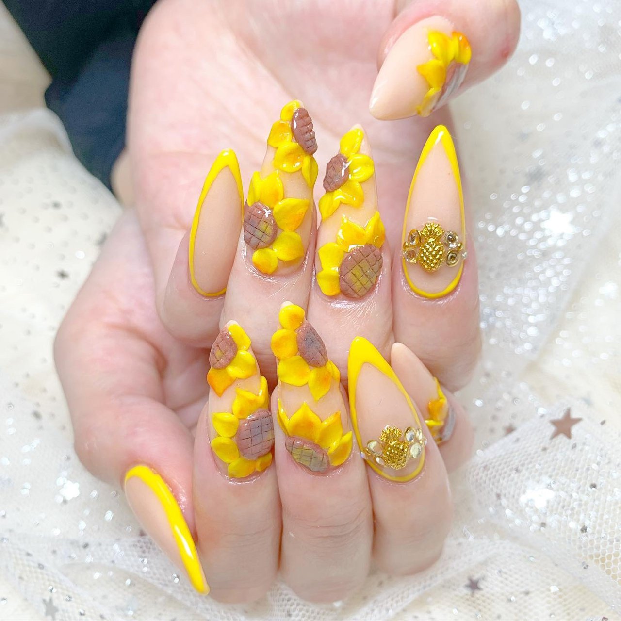 ひまわりスカルプチュア ネイルセット ネイル #ネイルデザイン #スカルプ #スカルプネイル #ジェル #ジェル