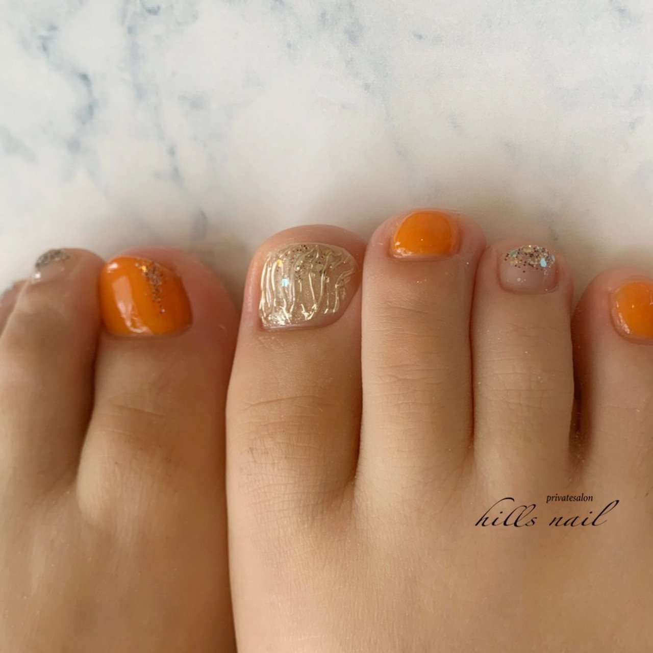 フット オレンジ ジェルネイル お客様 Hillsのネイルデザイン No ネイルブック