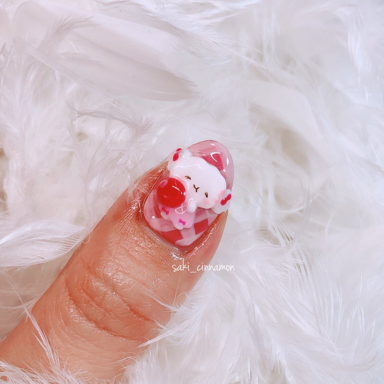 チェック キャラクター 3d ピンク Saki Cinnamonのネイルデザイン No ネイルブック