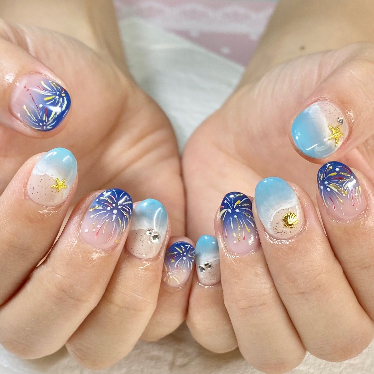 夏 海 リゾート ハンド 水色 Nail Salon Lamer ラメール のネイルデザイン No ネイルブック