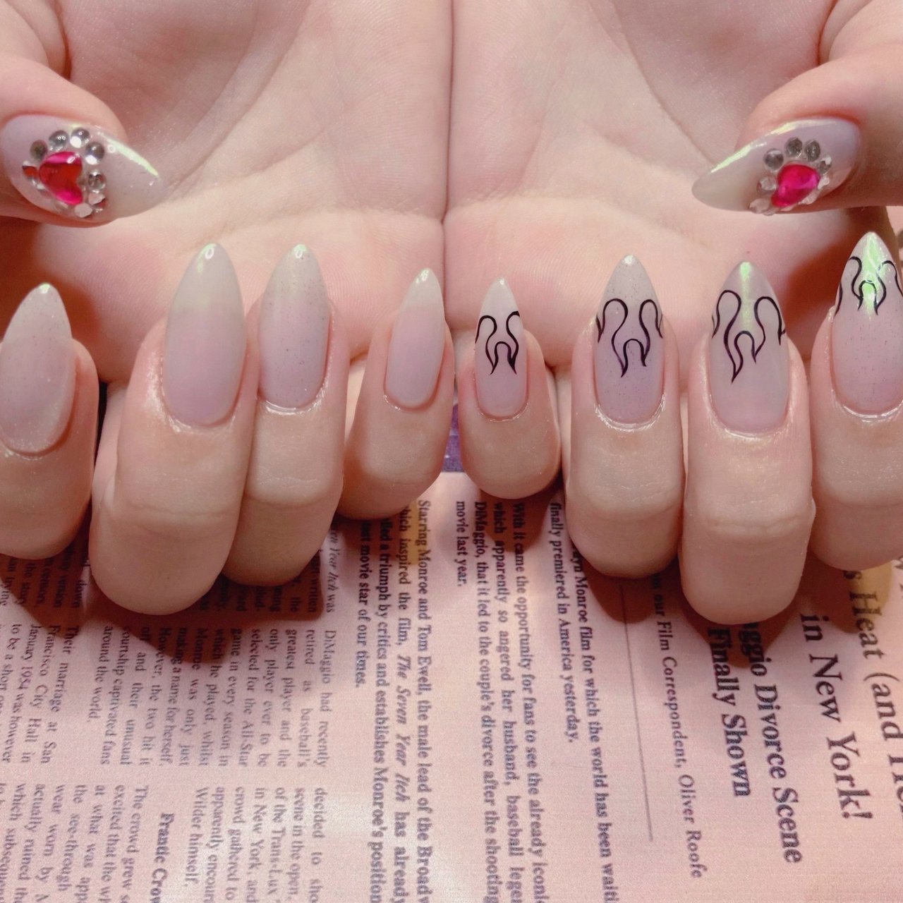 夏 オールシーズン ハンド ハート ミディアム Noirougeのネイルデザイン No ネイルブック