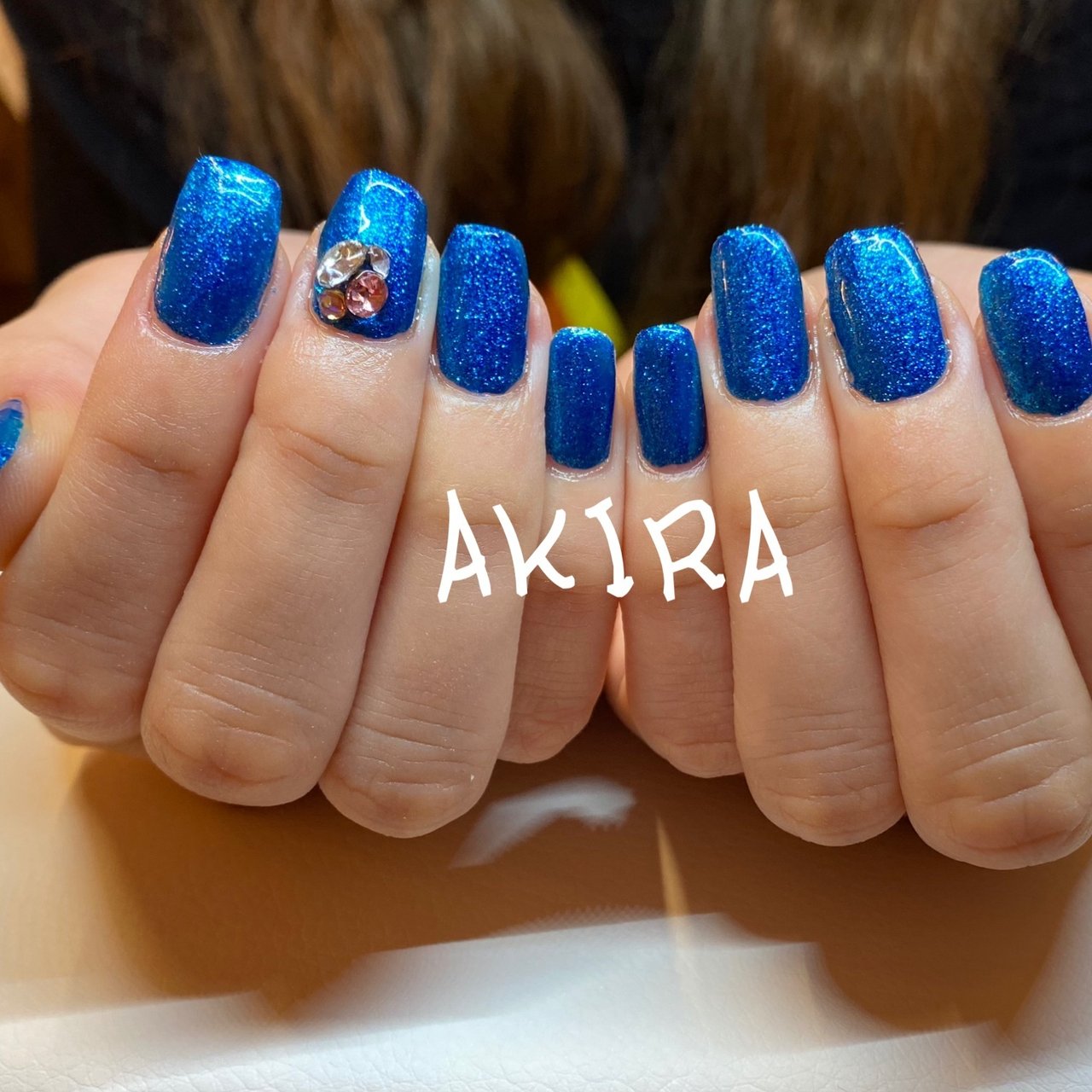 夏 ハンド ワンカラー ビジュー ミディアム Akira0125のネイルデザイン No ネイルブック