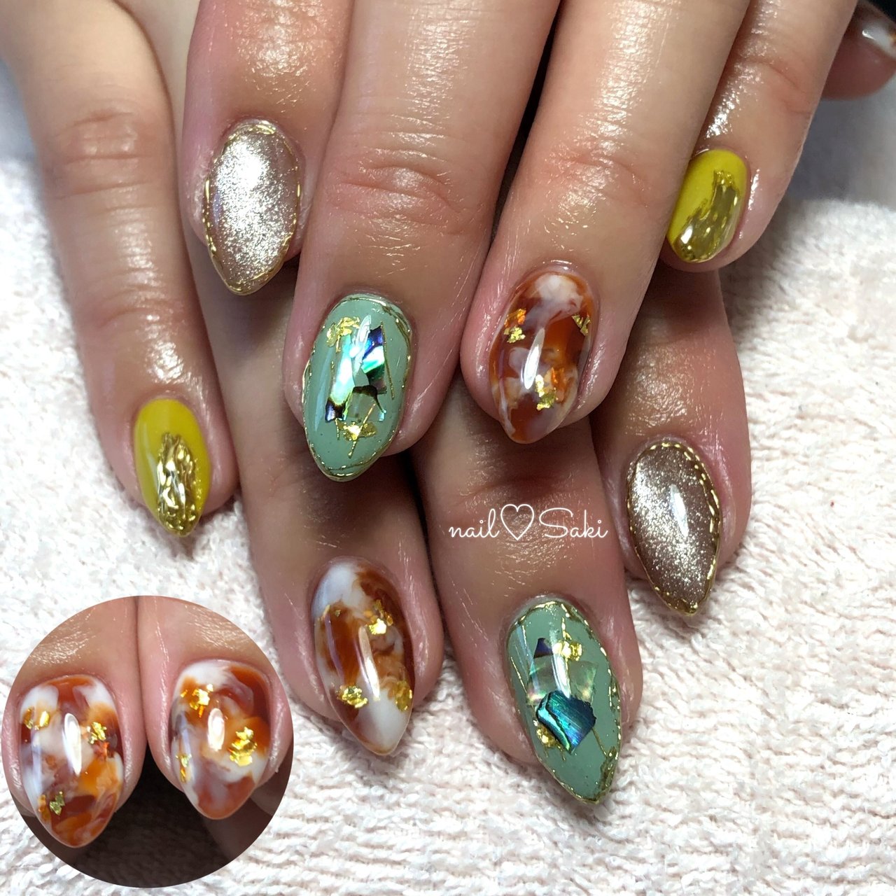 秋 ハンド シェル 大理石 ニュアンス Nail Sakiのネイルデザイン No ネイルブック