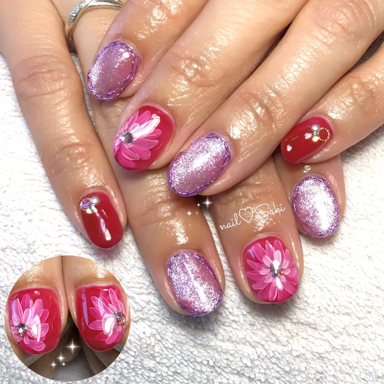 秋 ハンド フラワー ミラー ギャラクシー Nail Sakiのネイルデザイン No ネイルブック