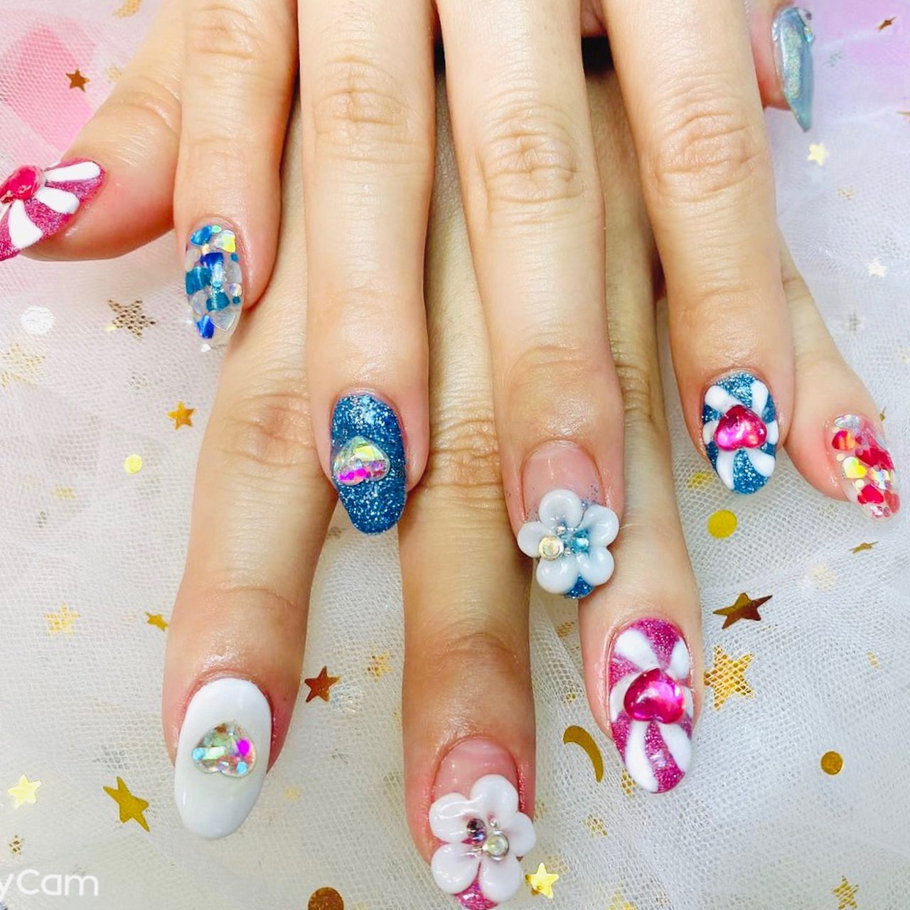 夏 フラワー 3d ピンク 水色 パンダ Nail 川崎のネイルデザイン No ネイルブック