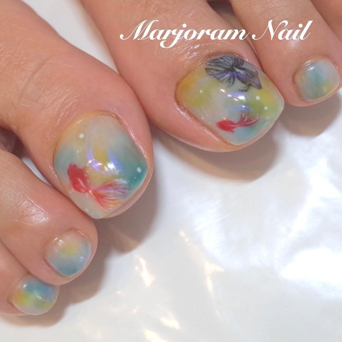 夏 フット ホワイト グリーン 水色 Marjoramnailのネイルデザイン No 5591516 ネイルブック