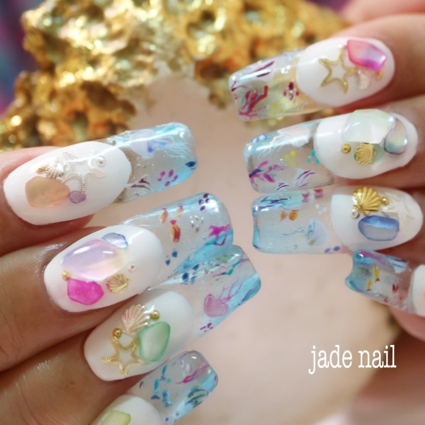 夏 海 リゾート ハンド シェル Jade Nailのネイルデザイン No ネイルブック