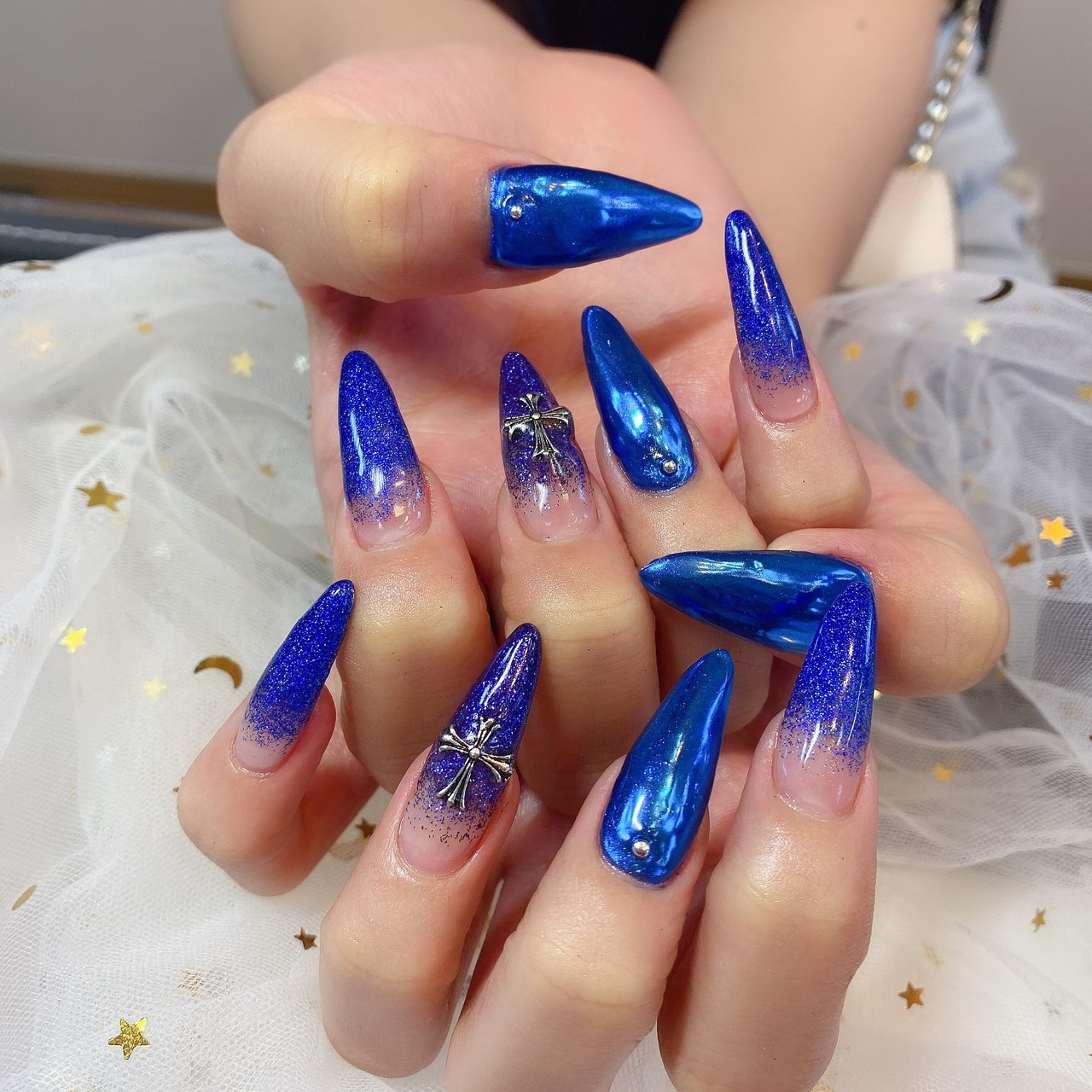 グラデーション ラメ ミラー ロング ブルー パンダ Nail 川崎のネイルデザイン No ネイルブック