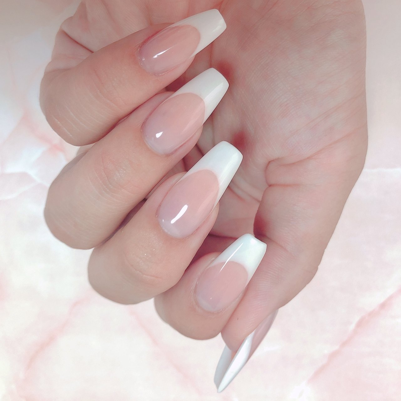 オールシーズン ハンド フレンチ ロング ホワイト Reve Nailのネイルデザイン No ネイルブック