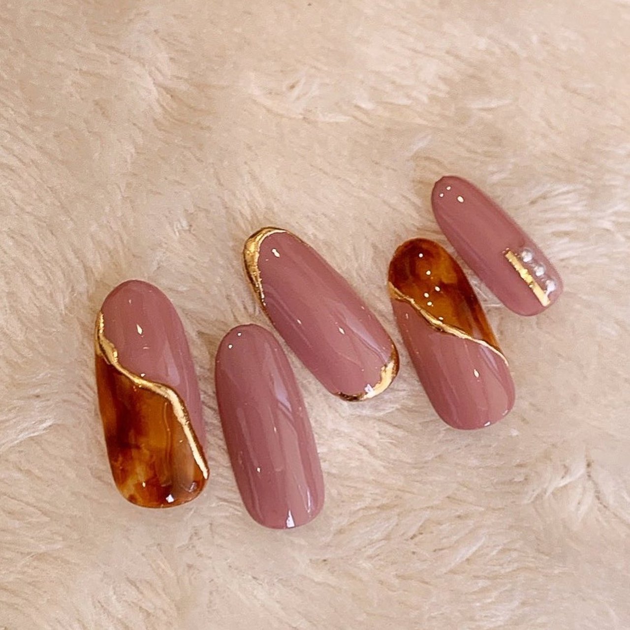 no.047 べっ甲リボンハート秋ネイル べっこう キルティング