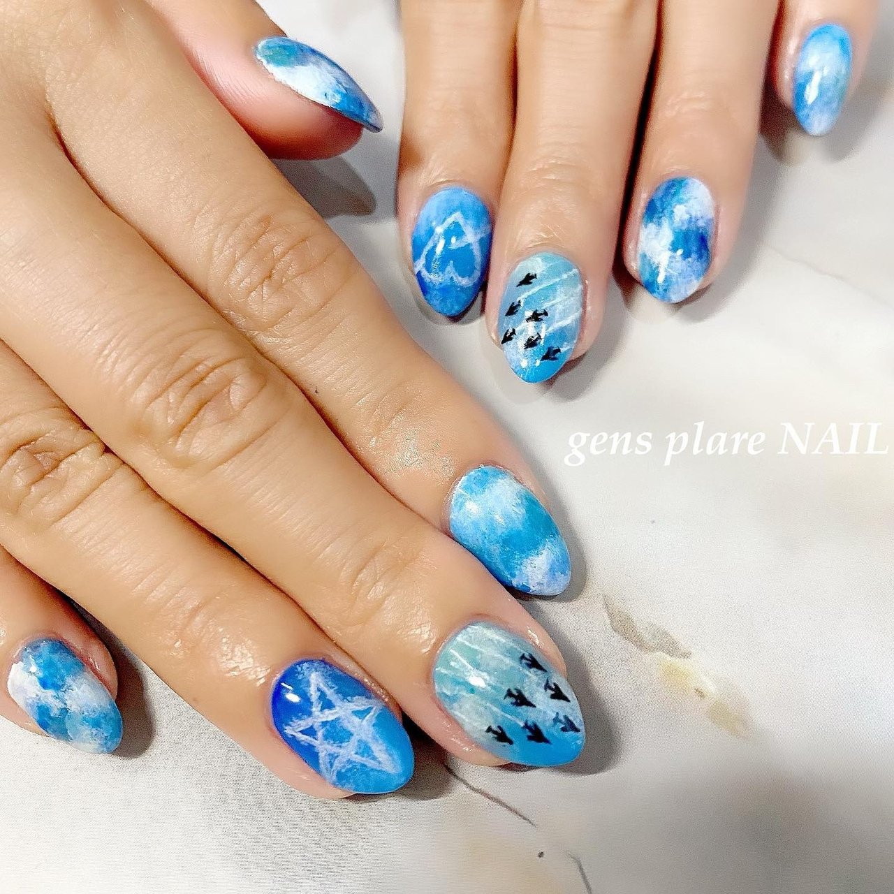 夏/ハンド/タイダイ/ミディアム/ホワイト - gpNAIL.sayakaのネイル