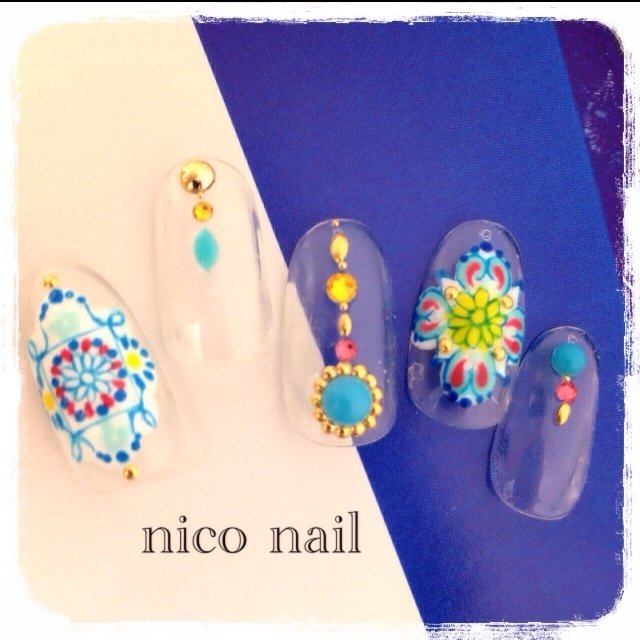夏 ハンド エスニック ショート カラフル Niconailのネイルデザイン No ネイルブック